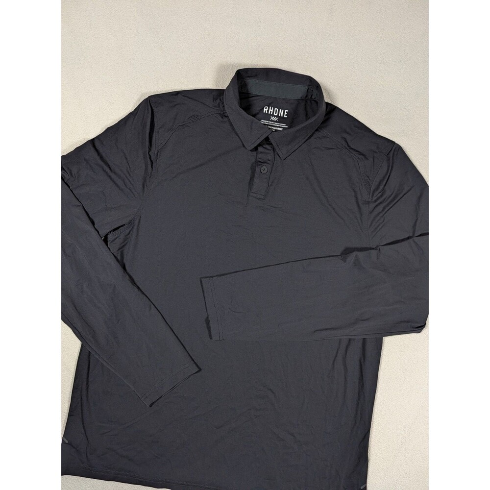 Rhone Commuter Polo Shirt Mens Size Medium Black Long Sleeve Performance